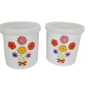 Floral embellished ceramic canister crock set